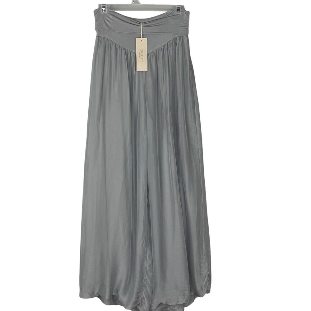 GIUSY Italy Silk Blend Wide Leg Palazzo Pants Art Formal Flowy Gray Sz L